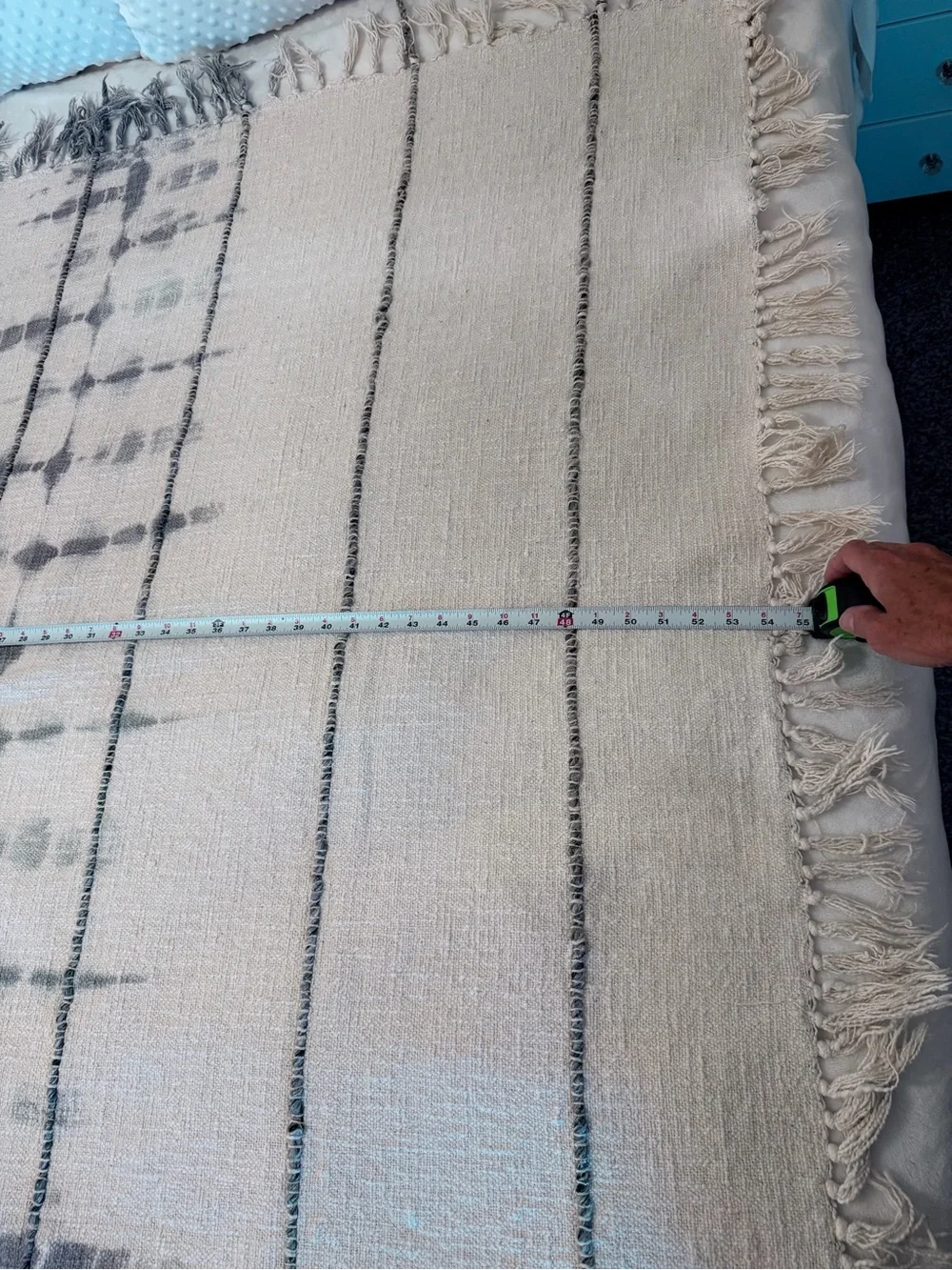 Indaba Indigo Shibori Cotton Throw Blanket Cream Grey Boho Fringe 50x55 Artisan
